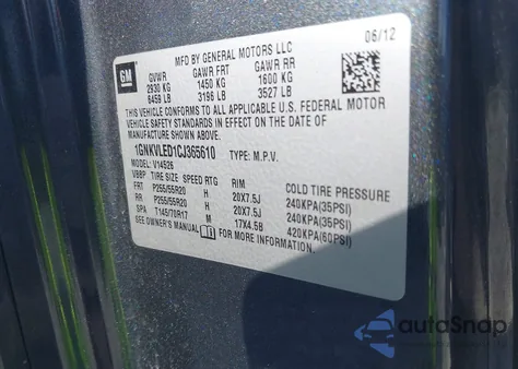 2012 Chevrolet Traverse Ltz from USA, damaged, VIN 1GNKVLED1CJ365610